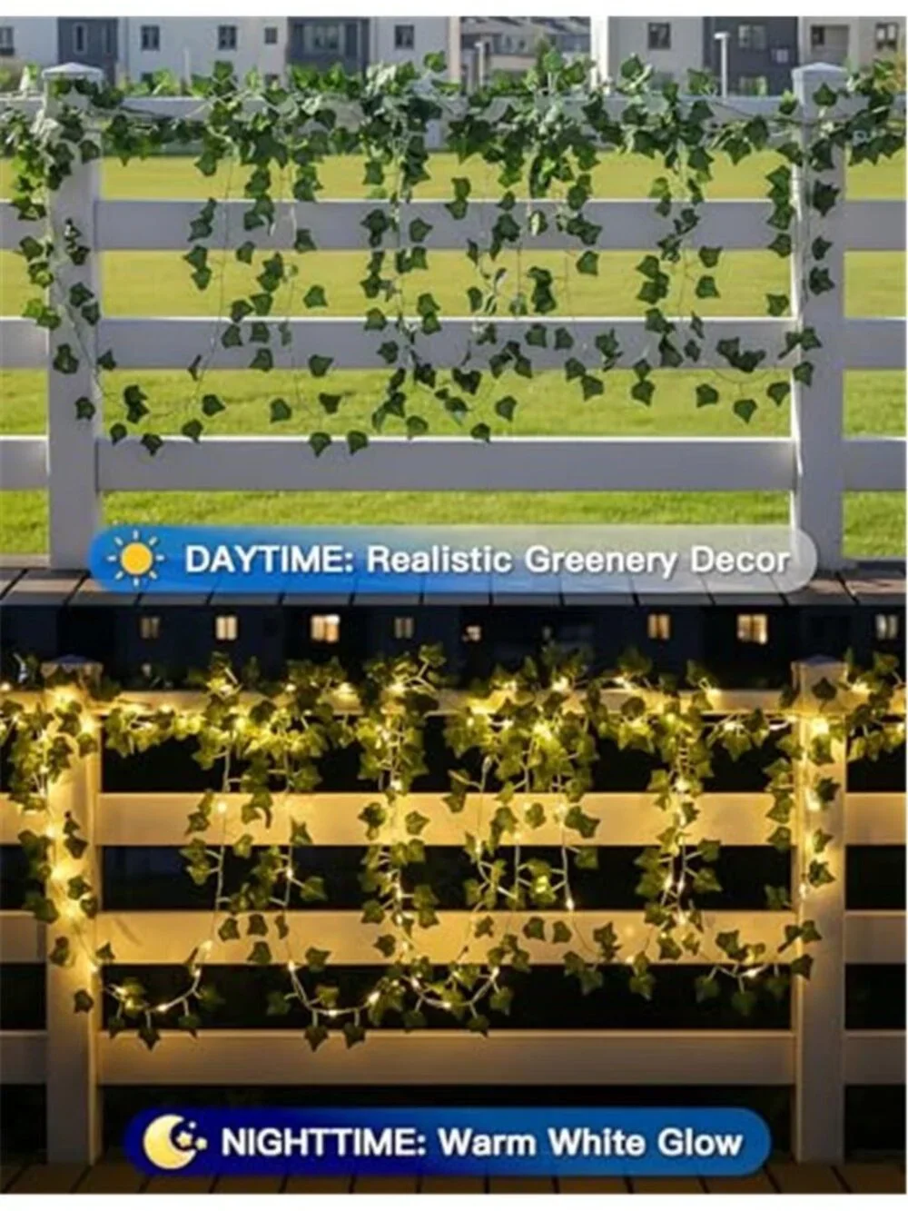 Solar Ivy String Lights 33FT LED Fairy Lights Green Vine Outdoor Garden Decor